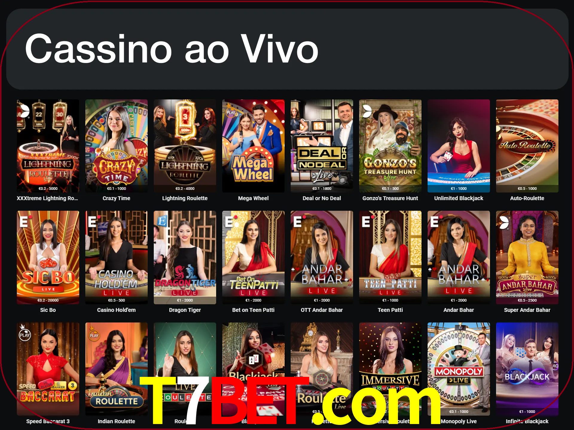 Jogue jogos de cassino com um verdadeiro dealer.